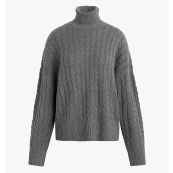 💕FAVORITE DAUGHTER💕 Masha Cable Knit Turtleneck Sweater Storm Cloud Grey L NWT - Picture 10 of 16